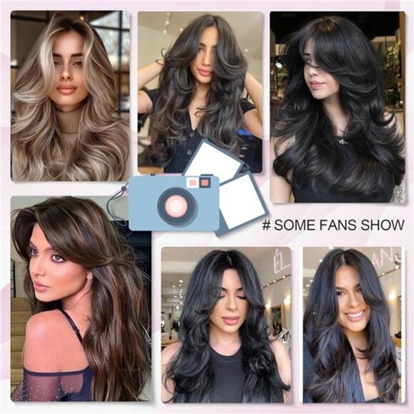 Layered Wavy Wigs with Curtain Bangs Brown Grey - Picture 6 of 7